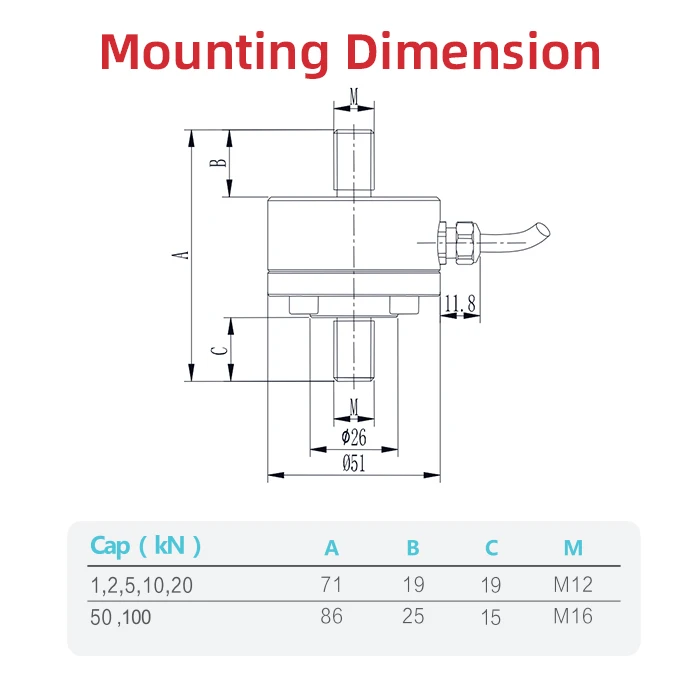 T305 Stainless Steel Compression Tension Inline Force Transducers Sensors Load Cell For New Energy Product Assembly