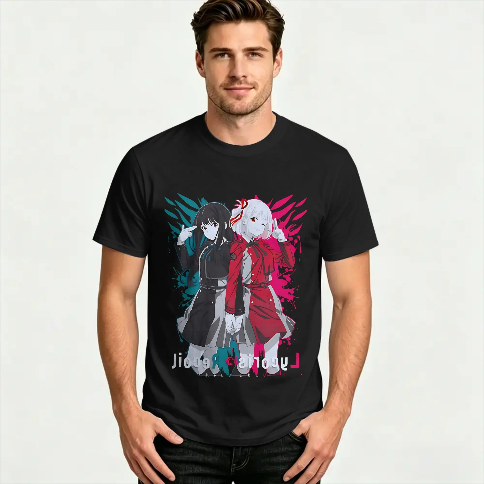 Humorous Lycoris Recoil  T-Shirts Men O Neck Cotton T Shirt  Short Sleeve Tee Shirt Graphic Tops
