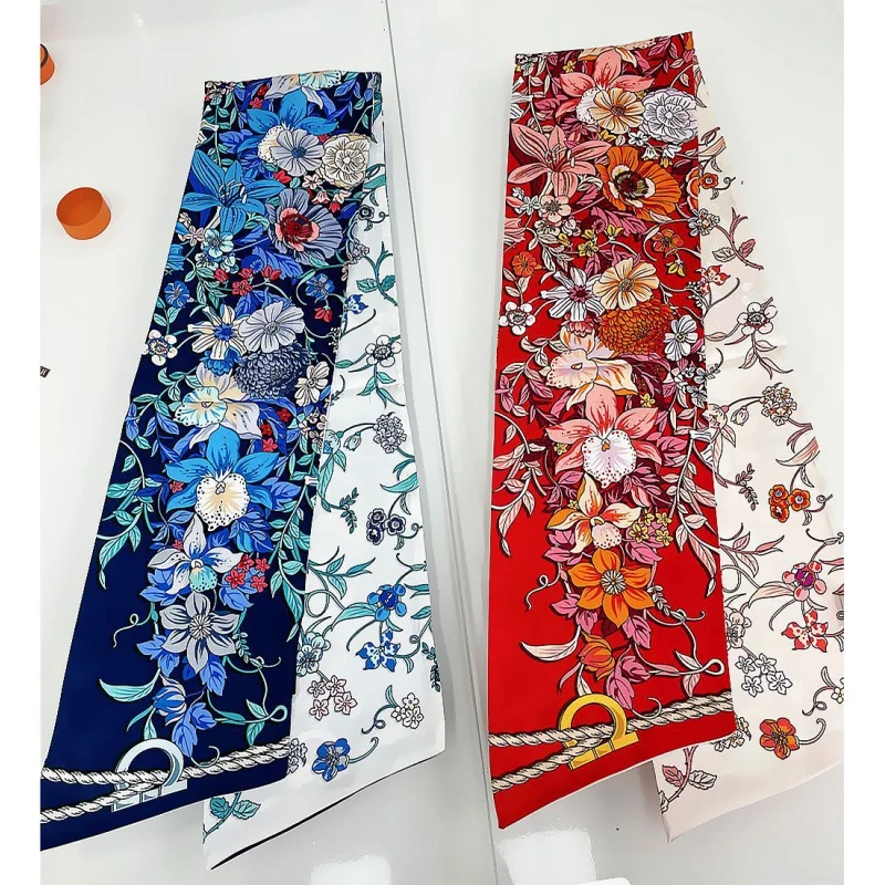 European and American New Pastoral Style Women's Flower Double-Layer Printed Long Scarf Scarf Scarf Scarf Ribbon