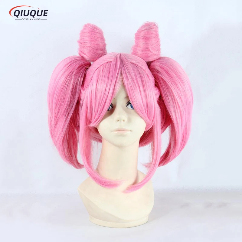 Marinheiro Chibi Peruca Cosplay com Clipe de Rabo de Cavalo, Cabelo Sintético Curto, Rosa, Resistente ao Calor, Chibiusa, Boné