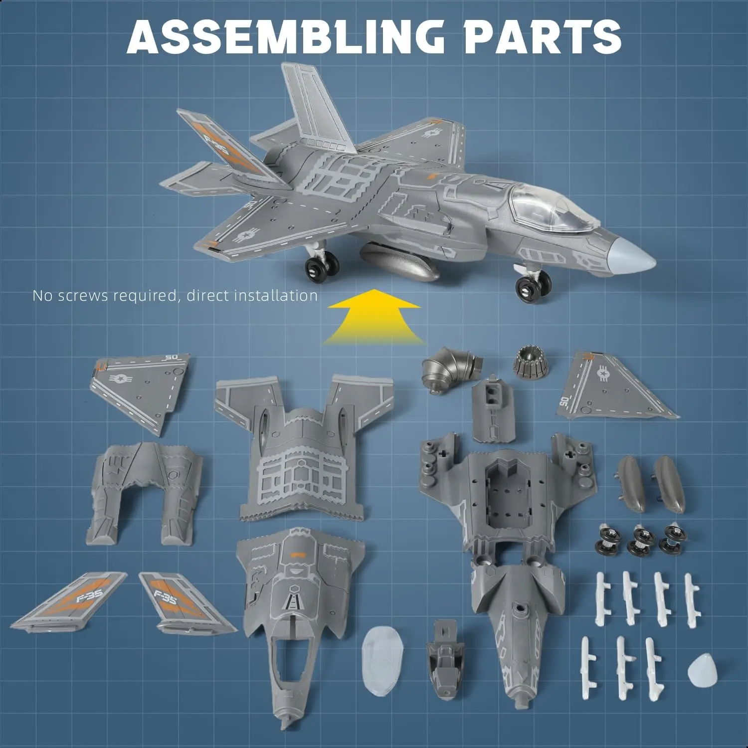 1:72 Scale F-35 Fighter Jet Quick Build Model Kit Plastic Millitary Airplane Toy Assembly Aircraft Model with Stand Gift for Kid