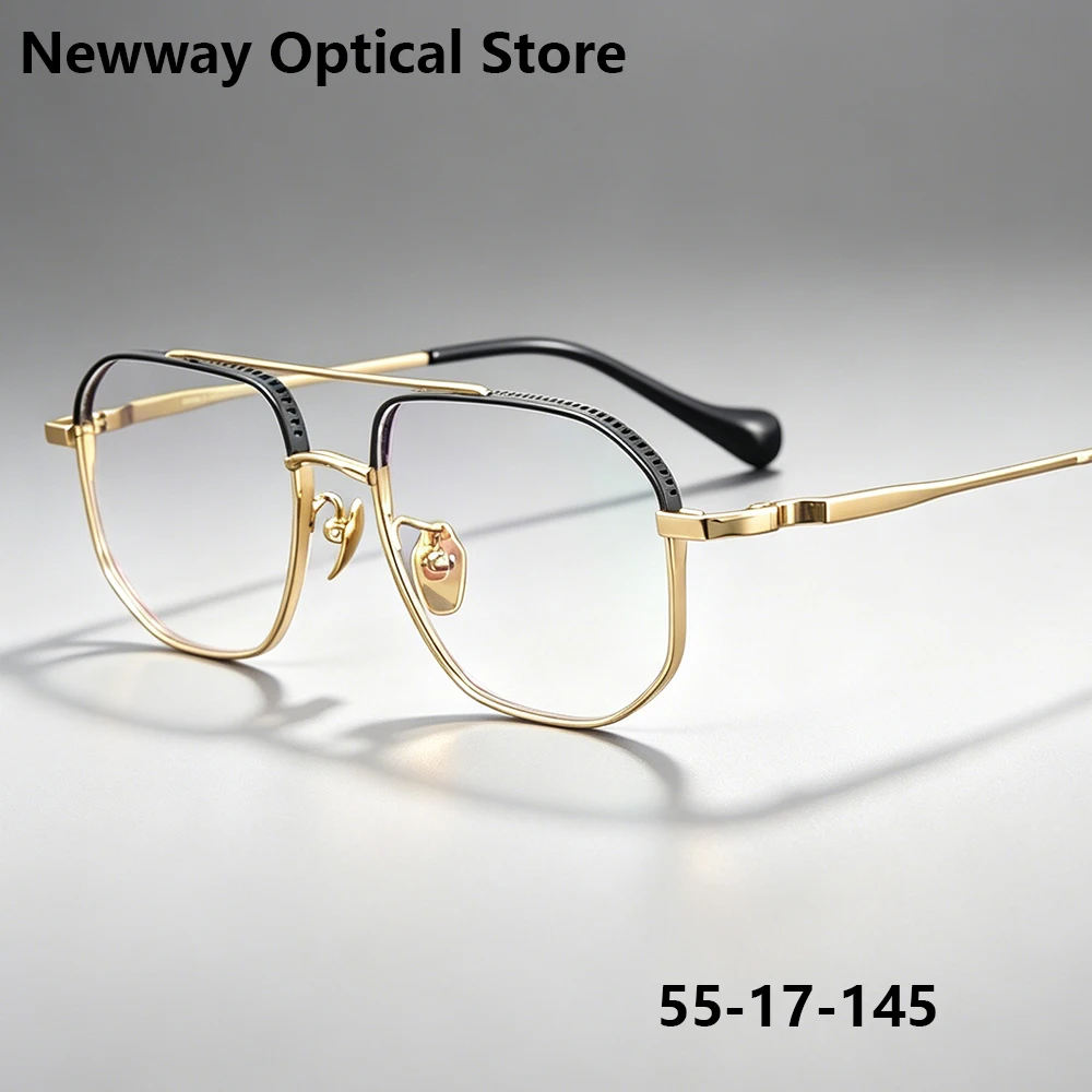 

Japanese Men Vintage Double Beam Glasses Frame Titanium Ultralight Oversize Eyeglasses Big Face Retro Pilot Spectacles Eyewear
