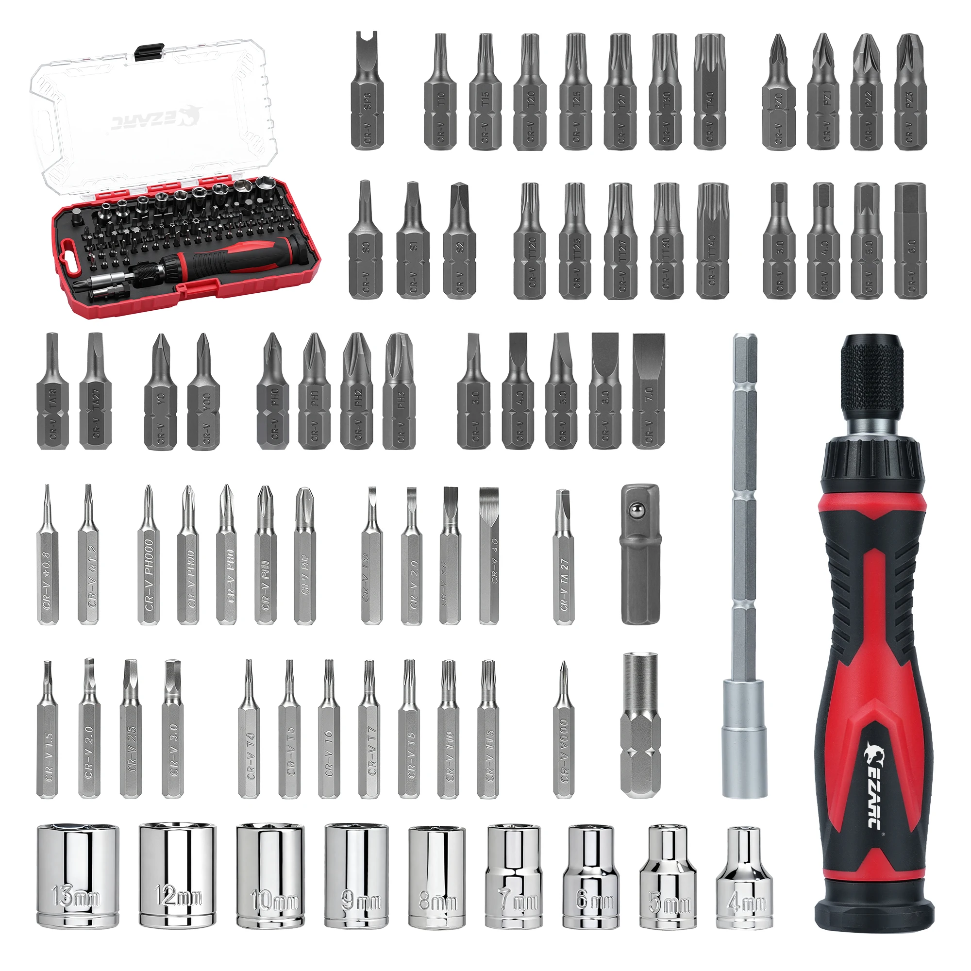 EZARC 74PC Screwdriver Bit Socket Set with Quick-Release Ratchet Handle, Repair Tools Kit for Smartphone/Camera/Home Maintenance