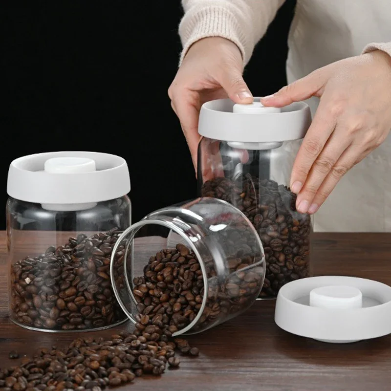 500-1800ml Press-type Food Storage Container with Lids Coffee Beans Sealed Tank Vacuum Canister for Cookies Grains Snacks Jar