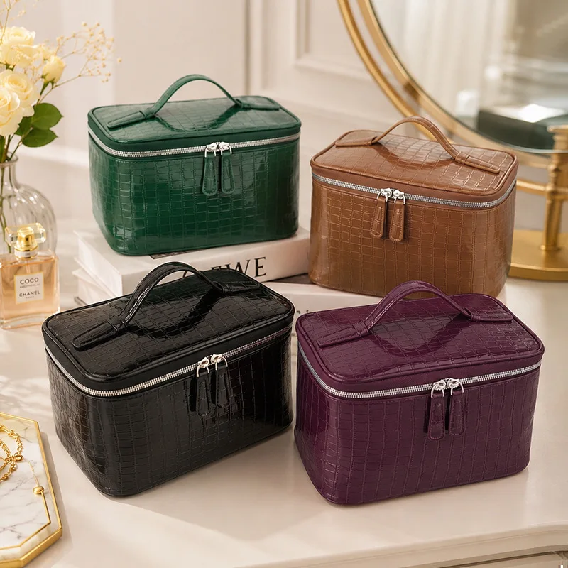 Stylish and portable makeup bag with a high-end feel, large capacity, and waterproof design, perfect for travel and toiletries