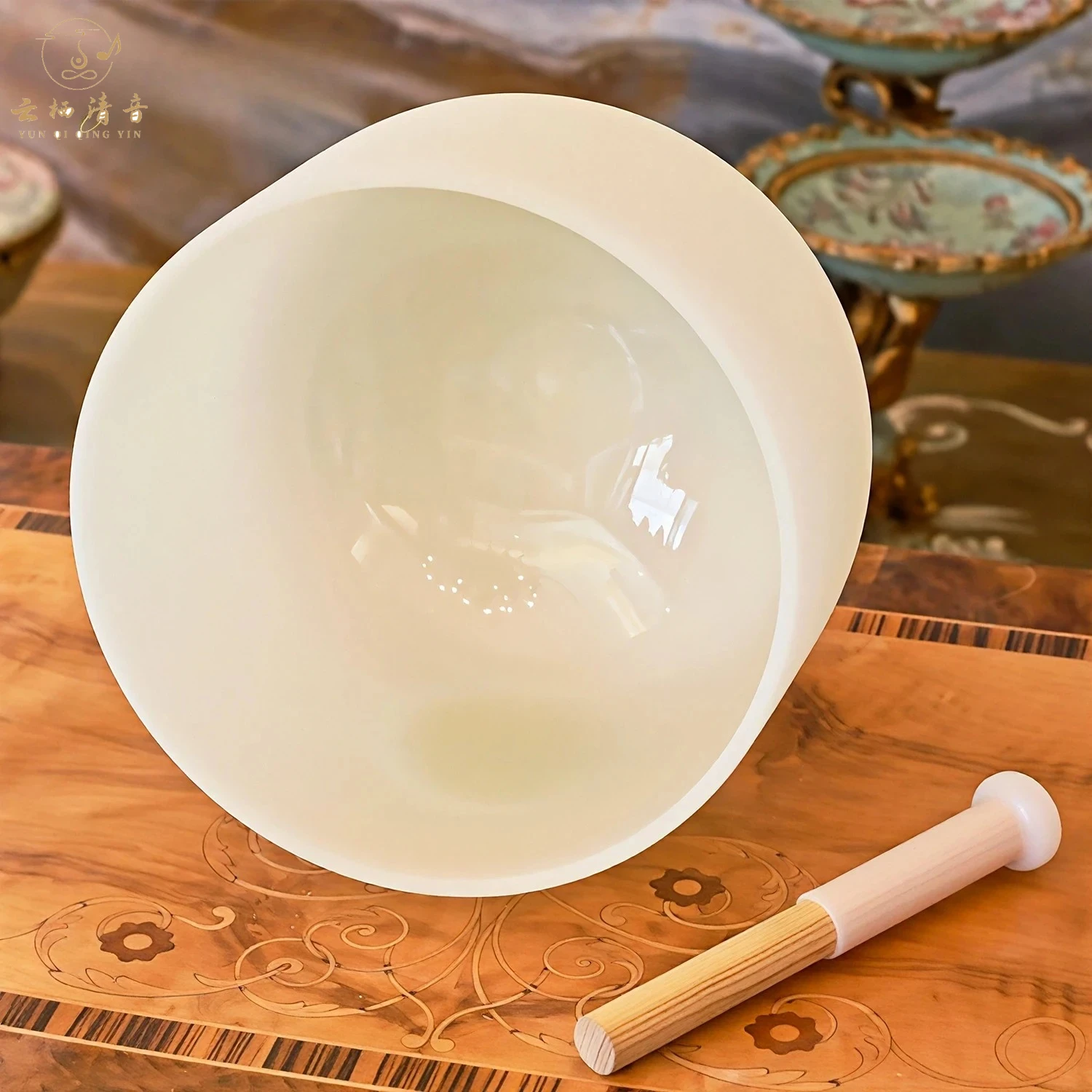YUNQIQINGYIN CrystalSoul 432Hz Raw Ore Yellow Frosted Alchemy Clear Quartz Crystal Singing Bowl, Sound Healing Instrument for Yoga Meditation Chakra Balancing & Sound Bath Therapy