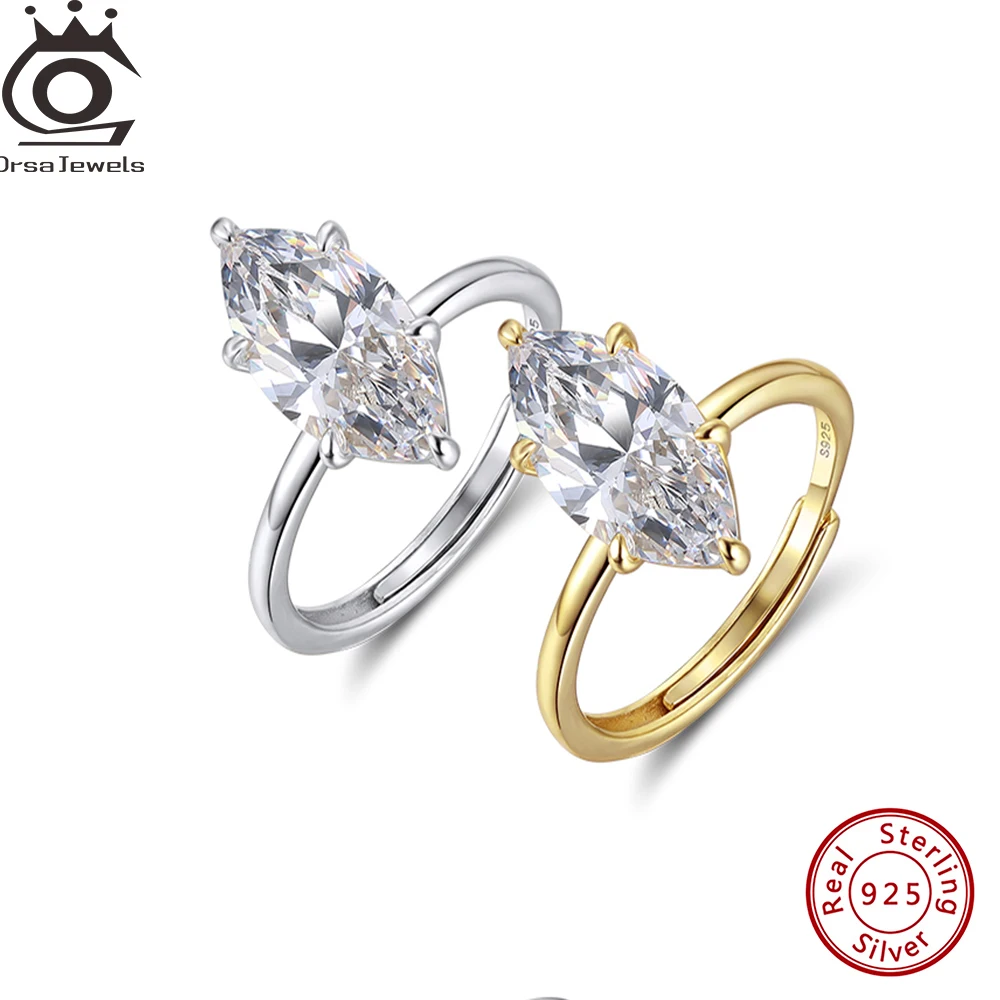 

ORSA JEWELS Потрясающее открытое кольцо из стерлингового серебра 925 пробы с цирконием премиум-класса 8А, регулируемый ювелирный подарок для женщин LZR45