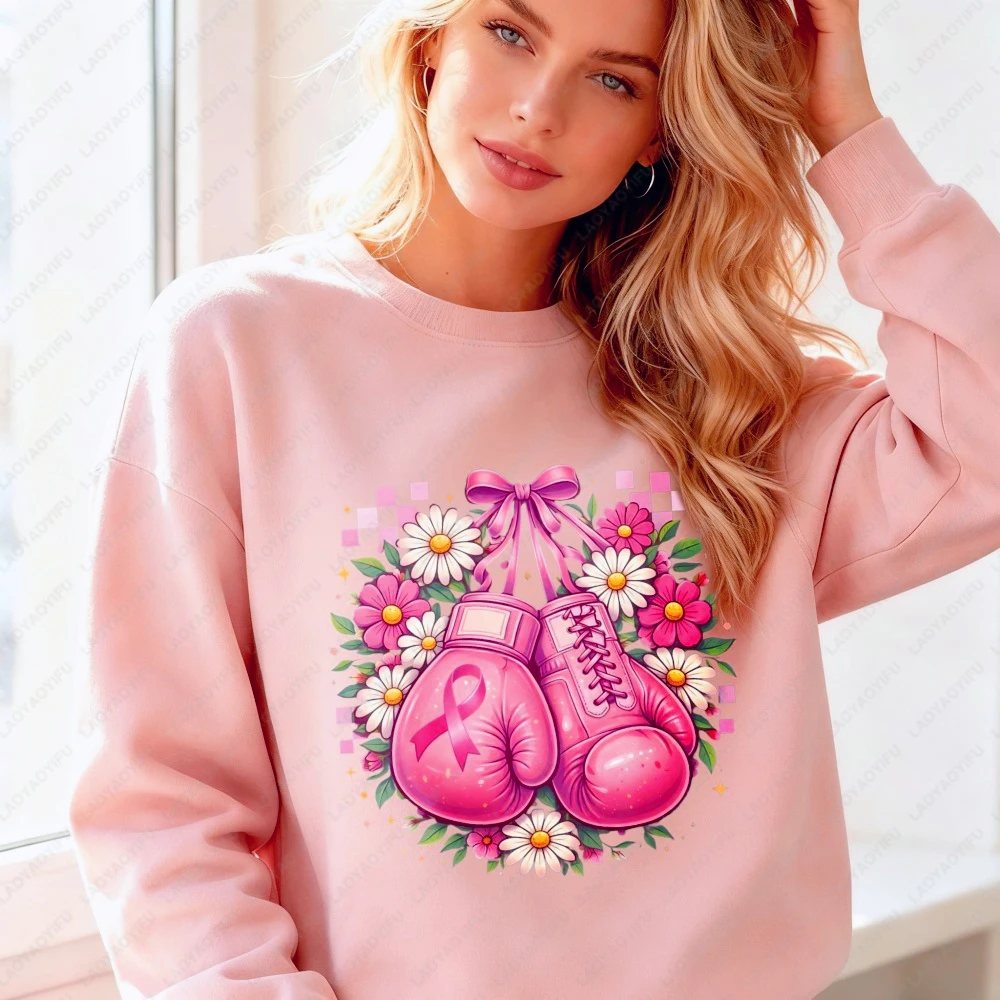 Pink Boxing Gloves Breast Cancer Sweater Breast Cancer Awareness Pullovers Breast Cancer Support Squad Hoody Pink Ribbon Gift