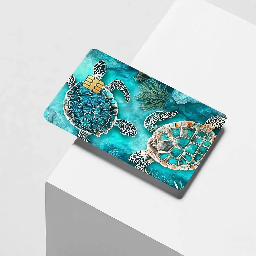 Ocean Turtle Cool Cute Credit Card Decorative Card Stickers Suitable For Bank Cards Metro Transit Anti-scratch Gift 4PCS