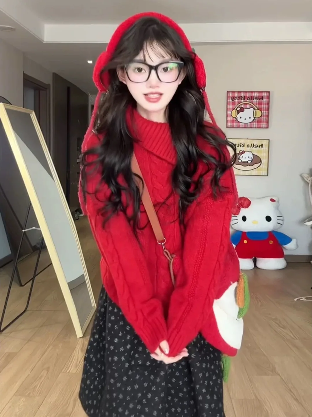 Pull tricoté rouge à col haut pour femme, haut Unique et beau, Cisas Faionable, Thi Long Sve, nouvelle collection hiver