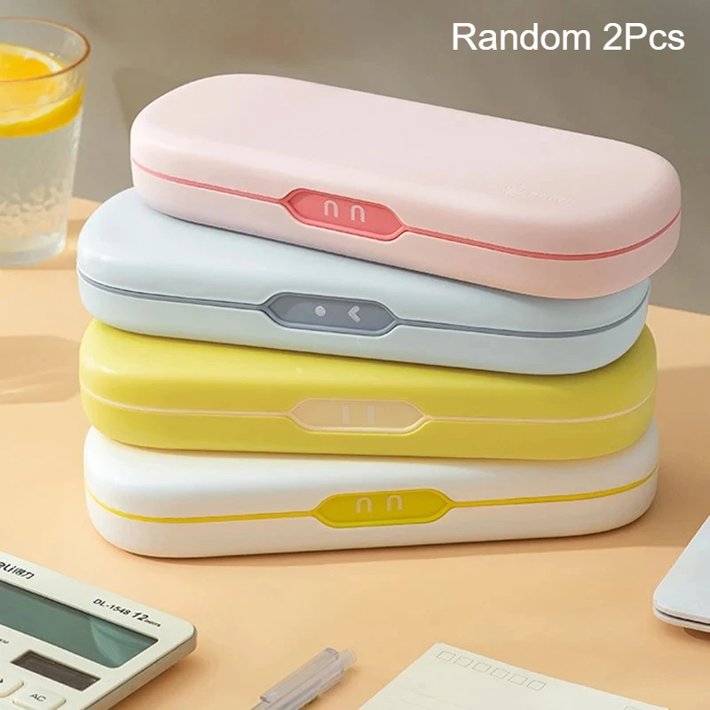 Random 2Pcs Double Layer Large Capacity PP Hard Pencil Case School Pen Box Boy Girls Kawaii Pencil Box Stationary Cute School Su