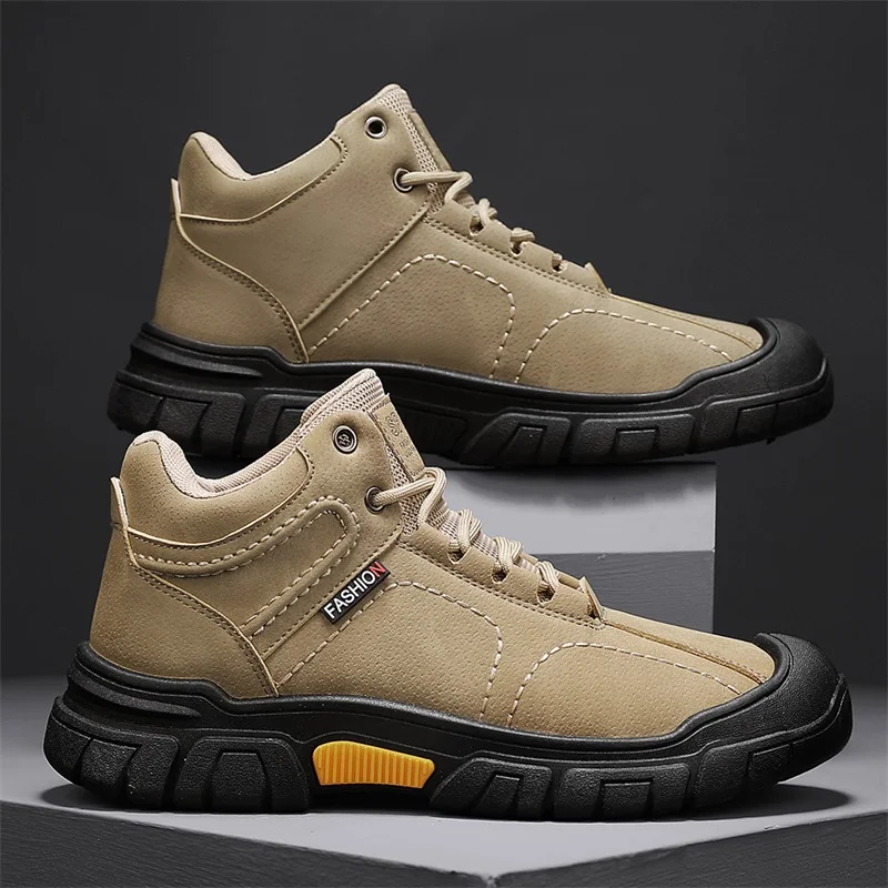 Men's shoes four seasons non-slip wear-resistant high-top hiking shoes fashion Joker British casual shoes outdoor tooling shoes