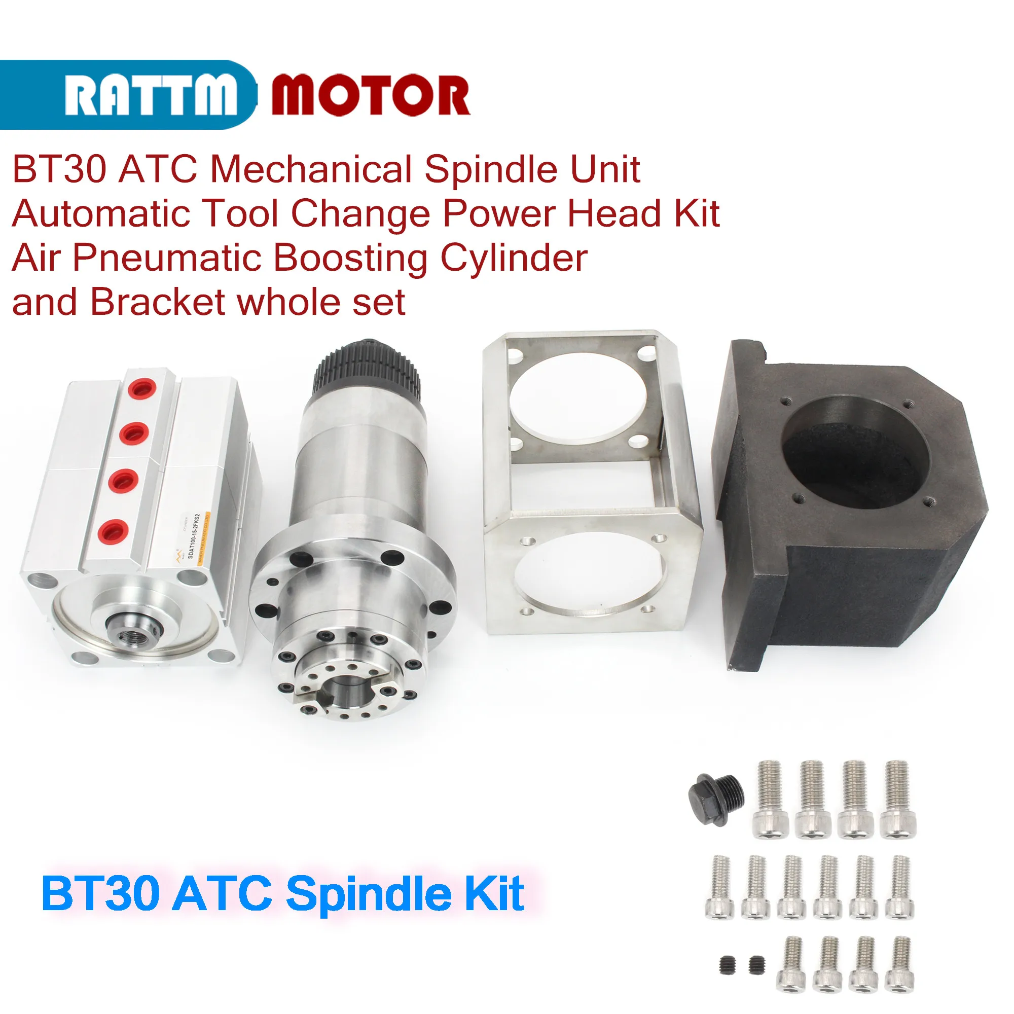 CNC BT30 ATC Machanical Spindle Motor Unit Automatically Tool Change Power Head 5Pcs Steel Bearing+Air Boosting Cylinder+Bracket