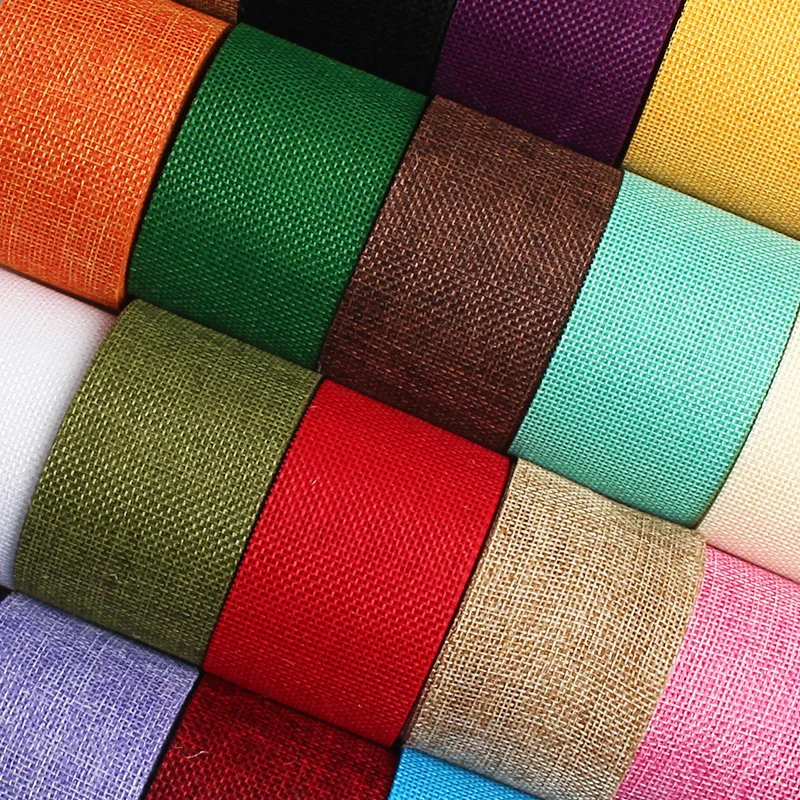 10M/Rolls Burlap Wired Ribbon Roll 5cm Wide Colorful Burlap Weave Ribbon Jute Ribbon for DIY Craft Gift Wrapping Christmas Decor