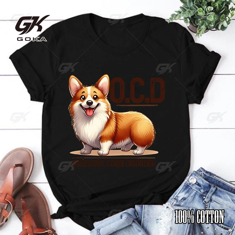 Corgi Disorder Print T Shirt Short Sleeve O Neck Loose Men Women Summer Cool Tshirt Men Tee Shirt Tops Clothes