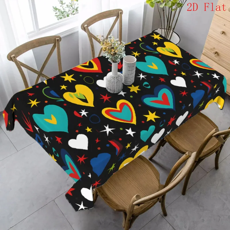 1pc 2D Flat Banner Colorful Fantasy Heart And Stars Tablecloth Vibrant Orange Blue Red White Green Aventurine Yellow Black Farmh