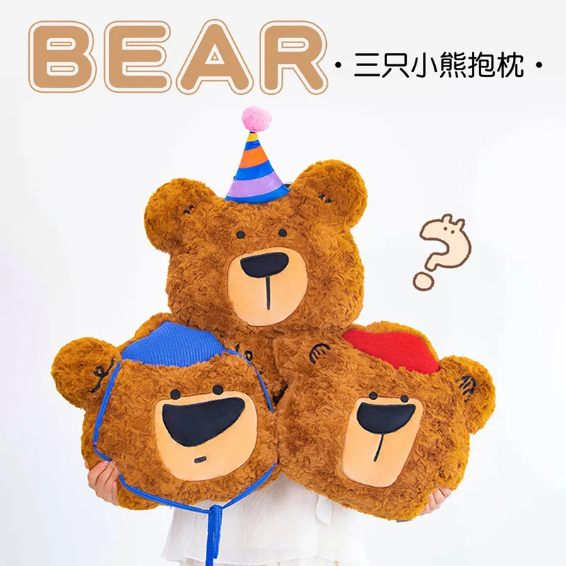 

Корейский стиль, три медведя, плюшевая кукла, красная, синяя шляпа, медведь, мягкая игрушка, удобная подушка для девочек, кавайный подарок, домашний декор для спальни