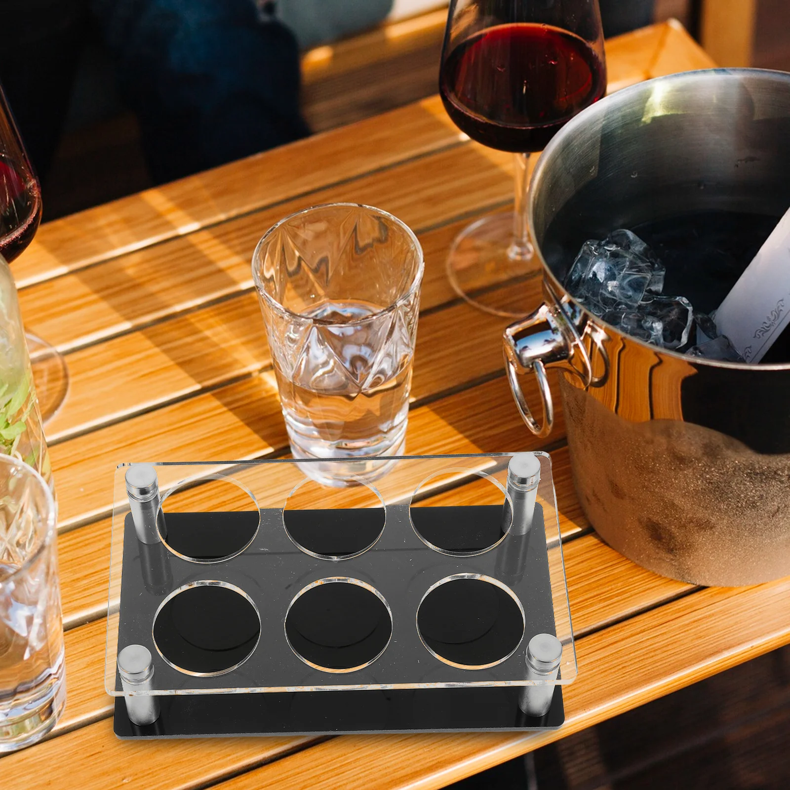 شفافة 6 ثقوب النار الزجاج حامل صينية الاكريليك المنظم ل البارات الليلية Ktv الأحداث النار الزجاج حامل أكواب الشرب الوقوف #4