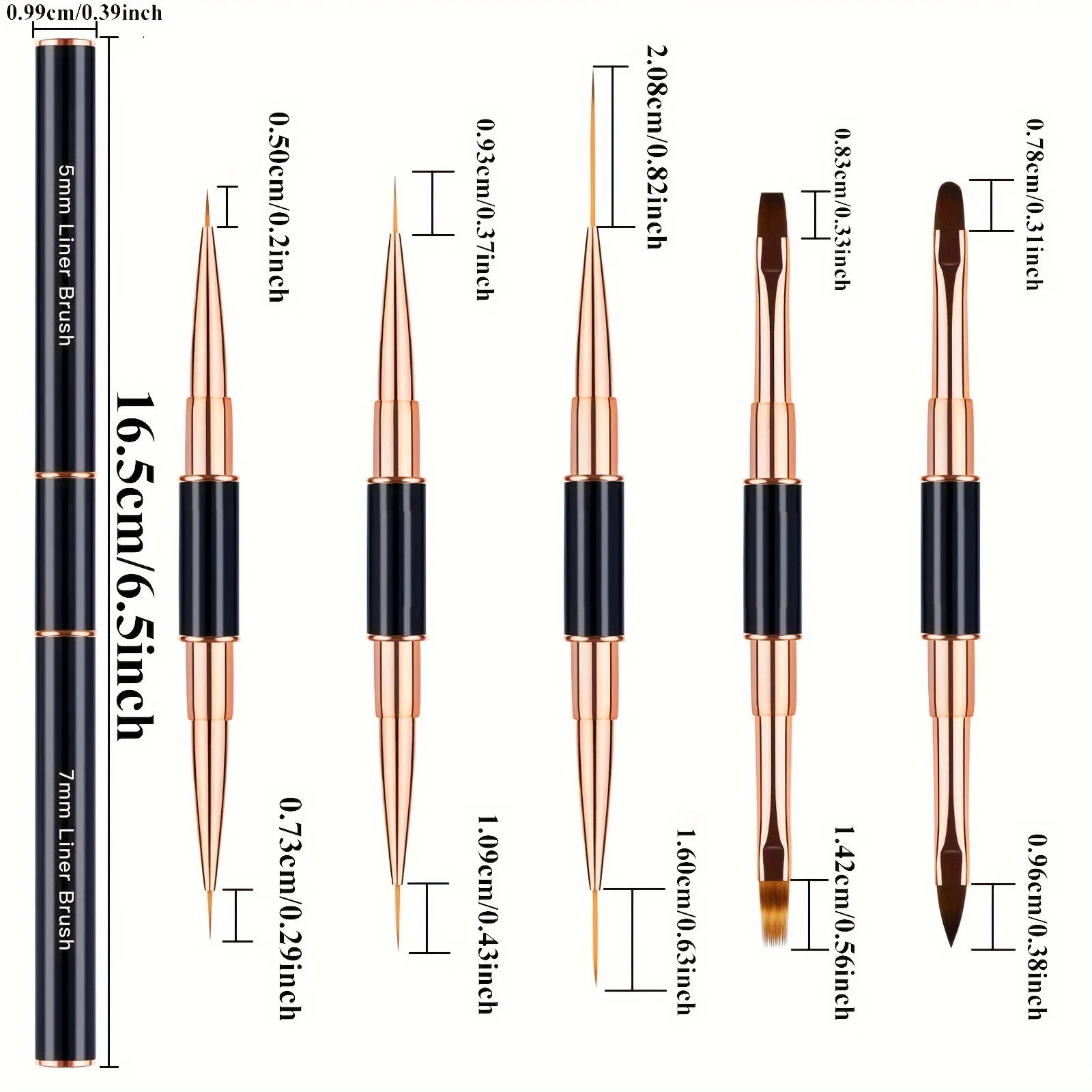 Neues Nail-Art-Pinsel-Set, Professionelles 5-teiliges Doppelseitiges Acryl-Pinsel-Set, Linienzieher, Feindetail-Pinsel, Ideal für Gel, 3D-Nägel – Detail 3