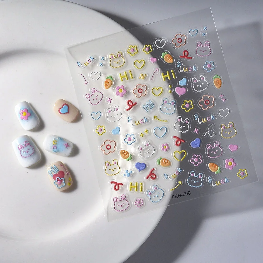 

New Cartoon Nail Stickers Cute Bear Nail Art Supplies 5D Embossed Sticker Nail Art Decals Art Graffiti Love Nail Art Accessories