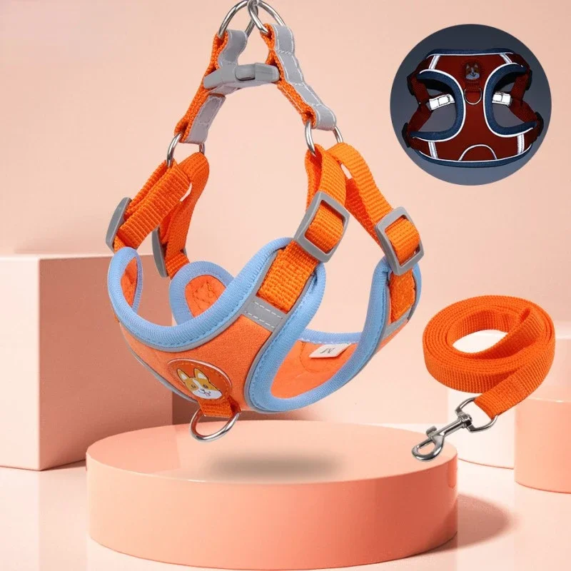 

Puppy Vest Harness with Traction Rope Reflective Adjustable Dog Harness Breathable Dog Harness Collar Safety Pet Chest Strap