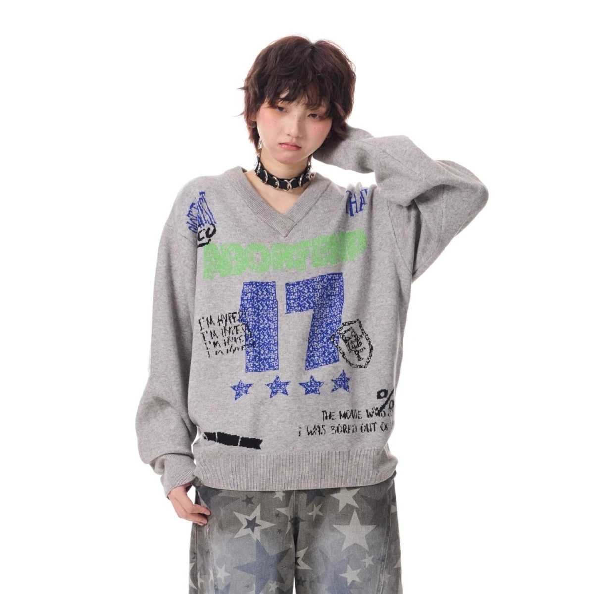 

American High Street Thiened Oversized round Ne Knitted Sweater Mixed Fiber Letter Embroidery Men Women Autumn Winter Sle