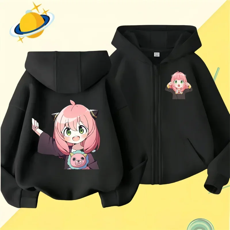 Anime Spy X Family Kids zipper hoodie Cartoon print Autumn/Winter long-sleeved sweatshirt casual top boys girls Kawaii clothing