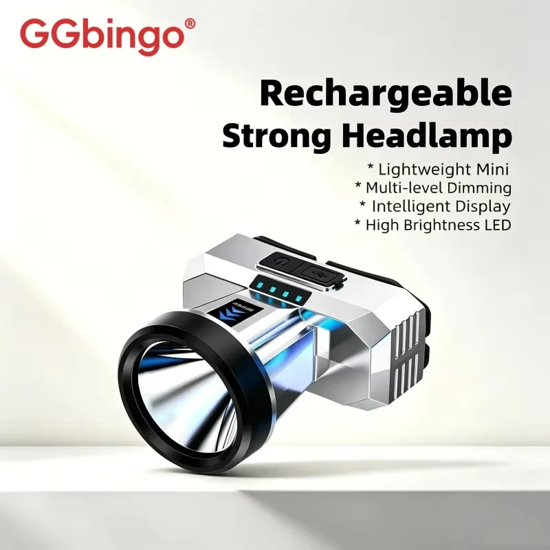 GGbingo LED Headlamp Multi‑level Dimming Type‑C Rechargeable Bright Light for Night Camping Fish Outdoor Adventure Repair Work