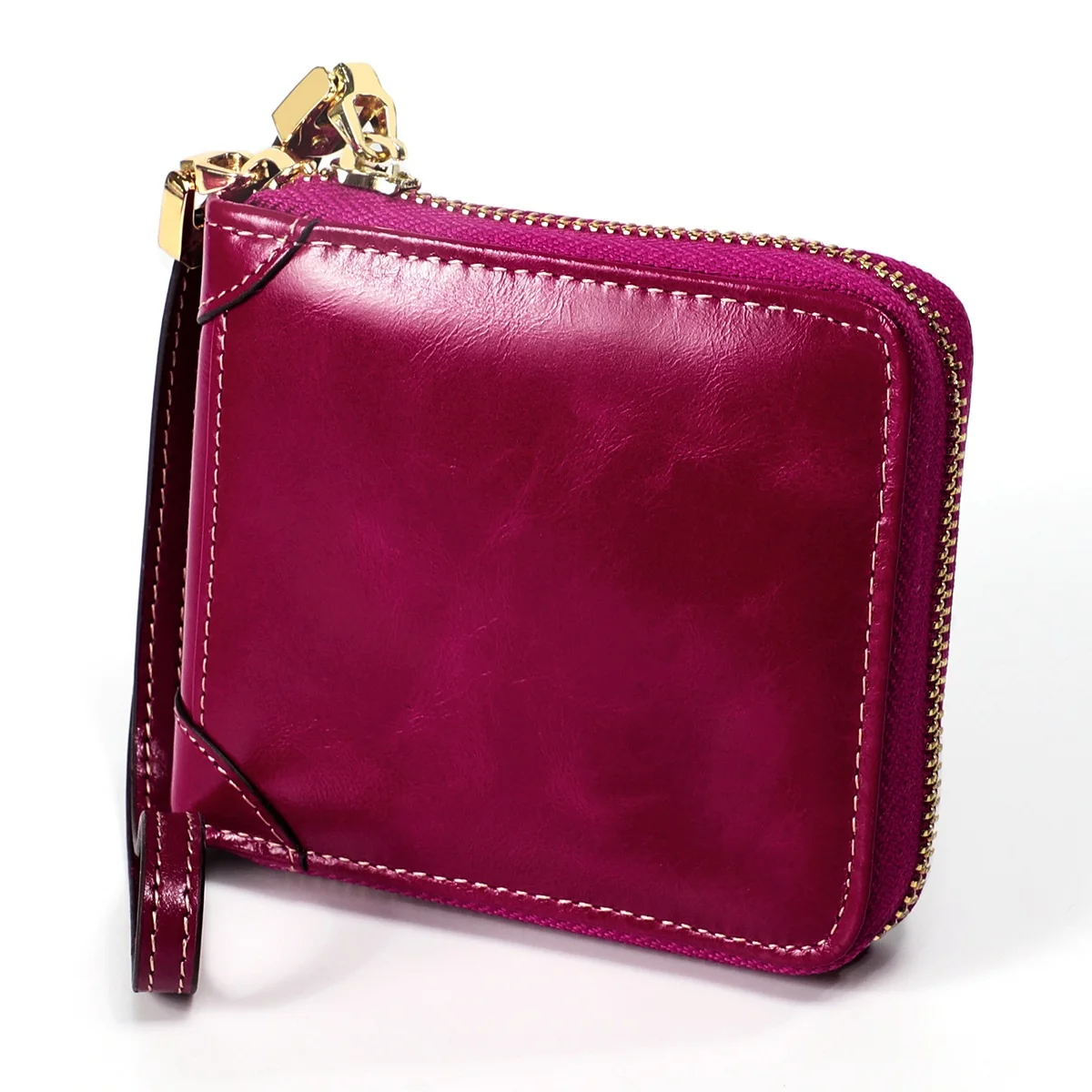 Short Genuine Leather Wallet Women RFID Card Holder Purse Zipper Cow Leather Clutch Bag with Wristlet