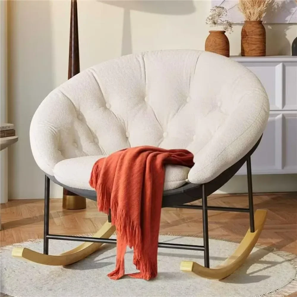 

Nursery Rocking Chairs Modern Upholstered with Cozy Cushion, Comfy Nursery Rocker & Large Round Saucer Sofa Chair