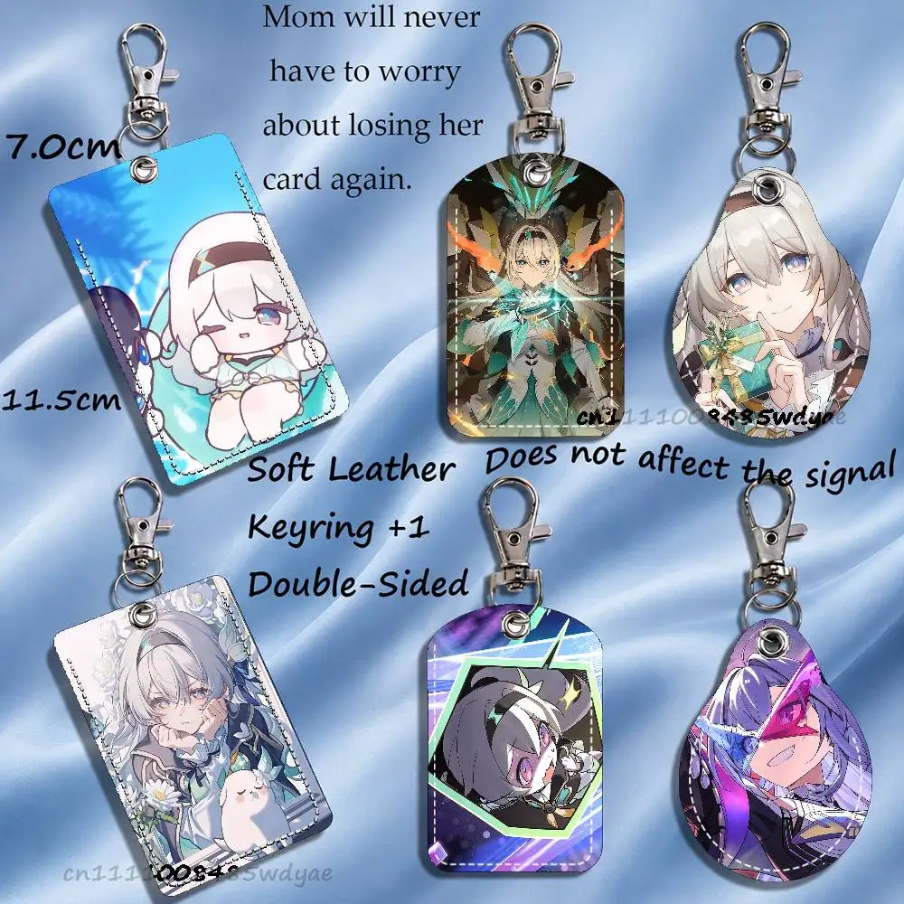 H-Honkai Star R-Rail F-Firefly Card Case Leather Card Holder Keychain Key Ring Transportation Card Case