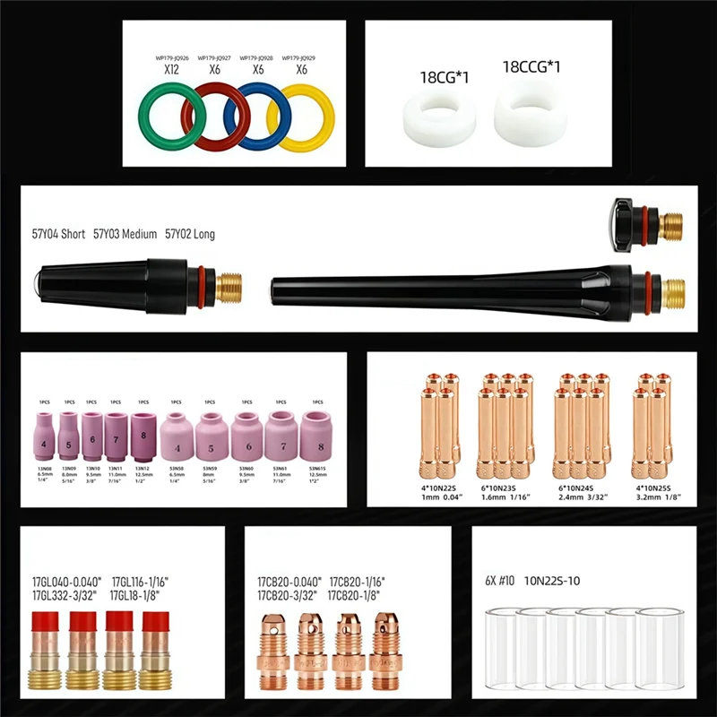

TKOH-Stubby Gas Lens Glass Cup Kit For WP-17/18/26 For TIG Welding Glass Cup Nozzle Collets Body Stubb Stubby Gas Lens Glass Cup