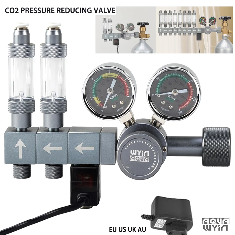 Aquarium DIY CO2-Regler Zweistufiges Druckregelventil CO2-Mehrfachverteiler Ausgang Fischbecken CO2-Druckminderer