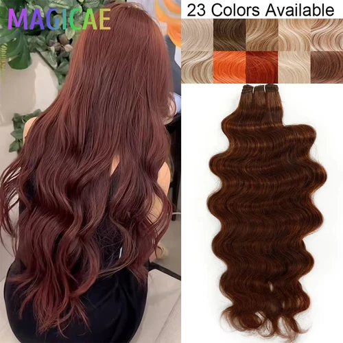 30 pulgadas 200 gramos marrón claro ombre 4 #   Bio Body Wave Blond 27/613 Bundles Extensión de cabello sintético de alta temperatura resistente al calor
