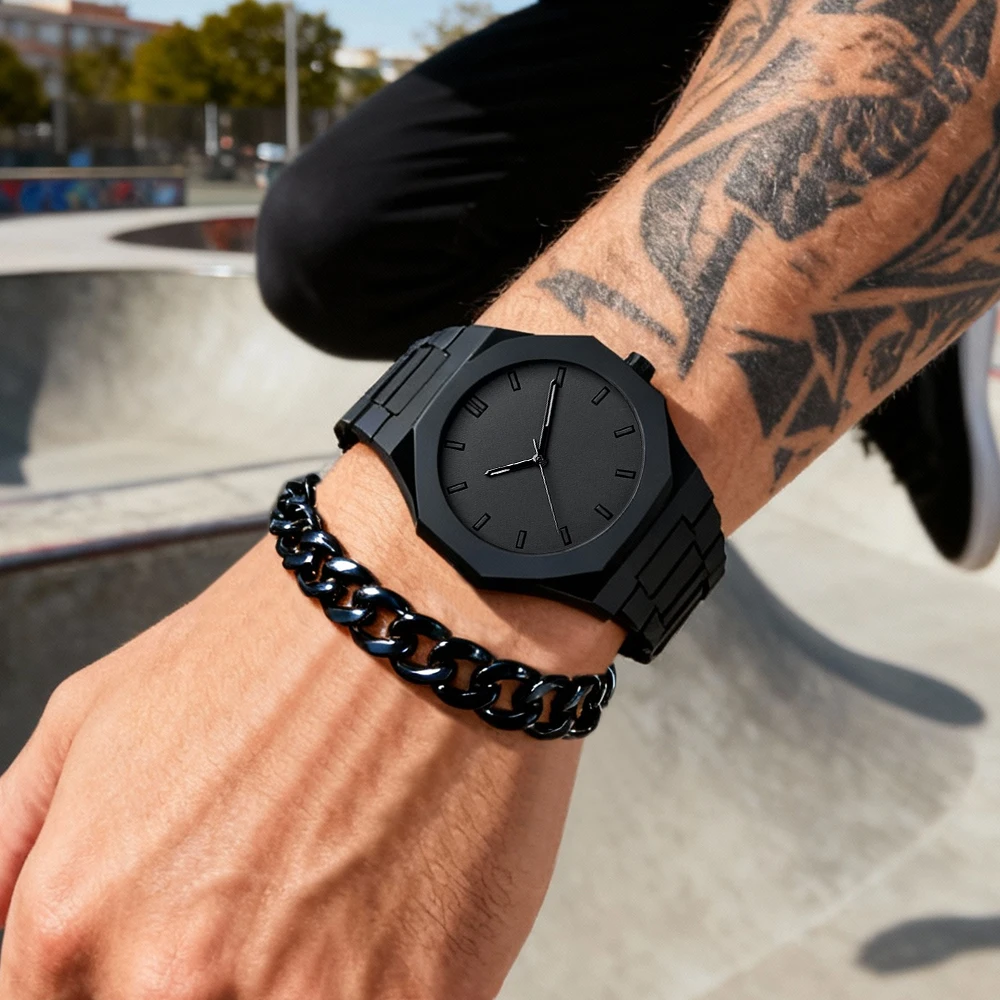 2-piece men's watch and bracelet set, latest design, fashion trend, high quality