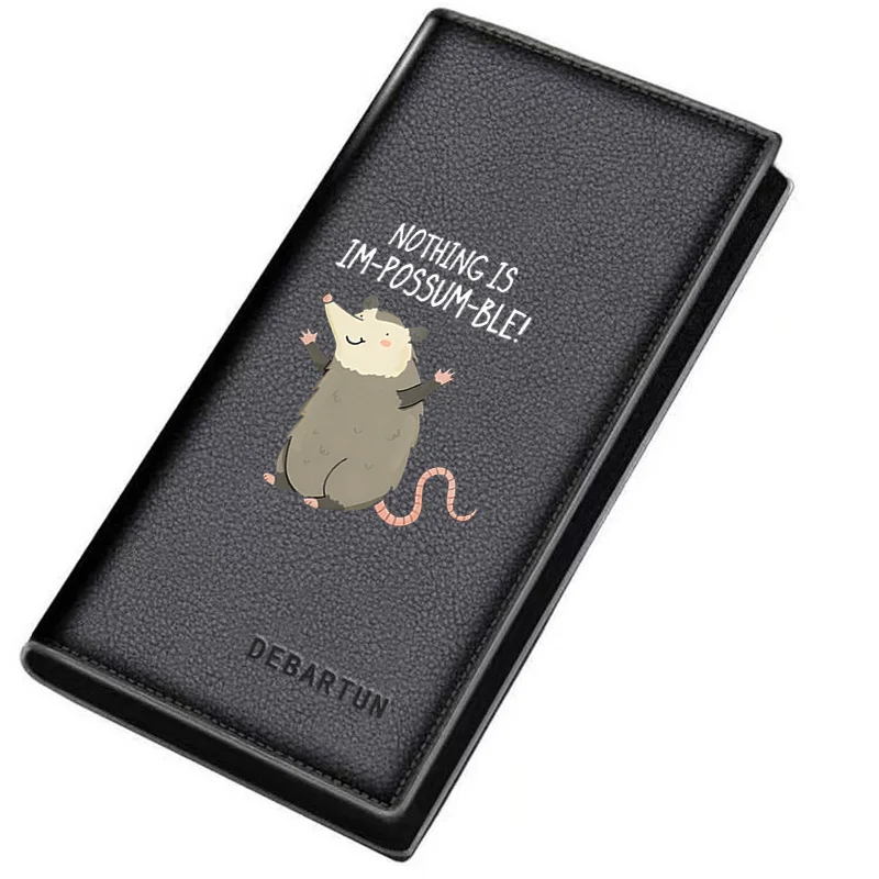 Opossum with arms up,inspiring motto Men's Long Wallets Business Stylish Printing Design Casual Use Christmas Valentine's Father