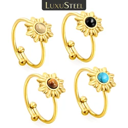 LUXUSTEEL Blue Stone Geometric Rings For Women Sun Style Golden Color Circle Open Rings Party Wedding Jewelry Gift