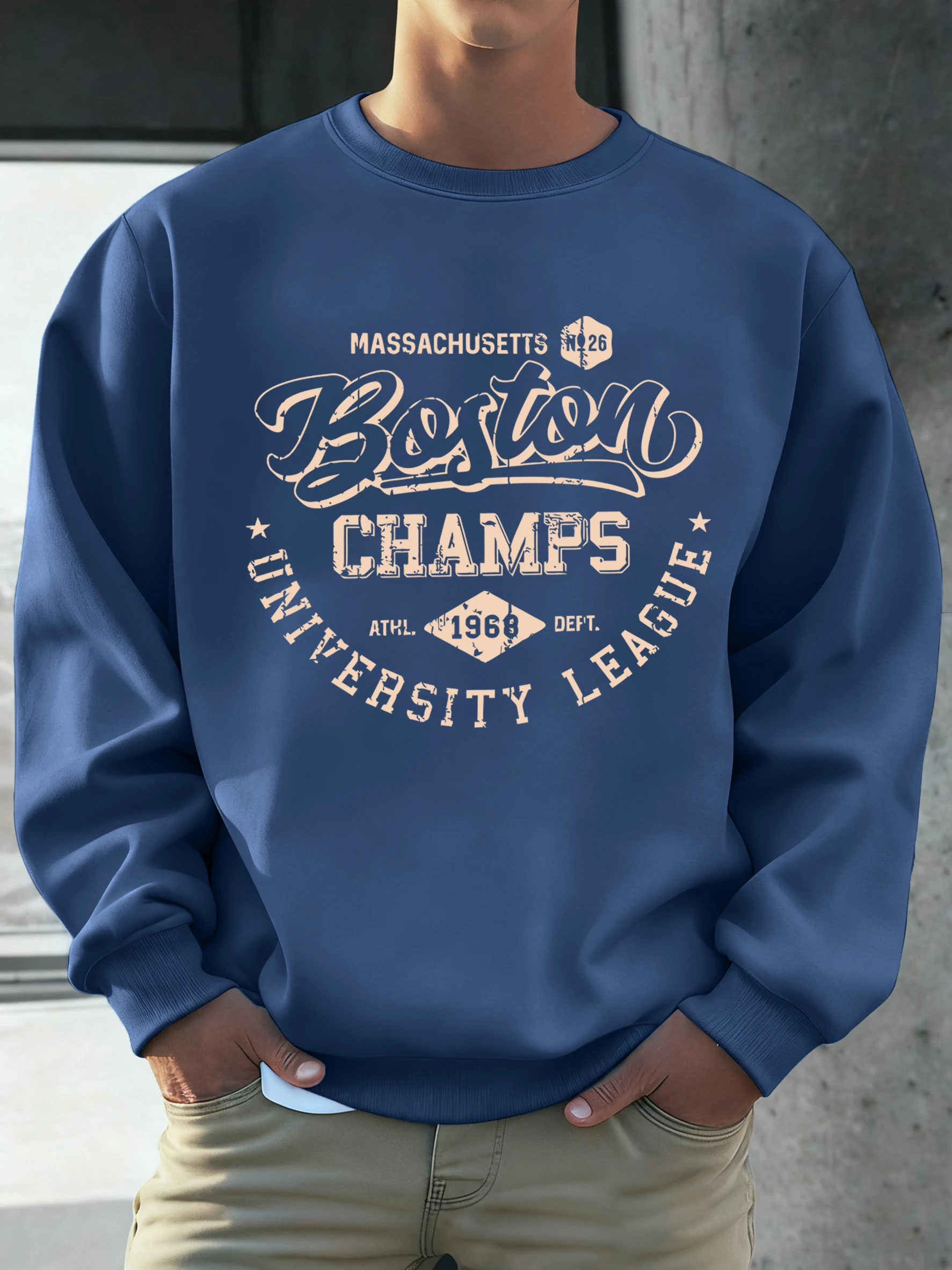 Boston University League Retro-Prints Herren Pullover Street Fleece Sweatshirt O-Ausschnitt Herbst Sportbekleidung Unisex Loose-Fit Kleidung