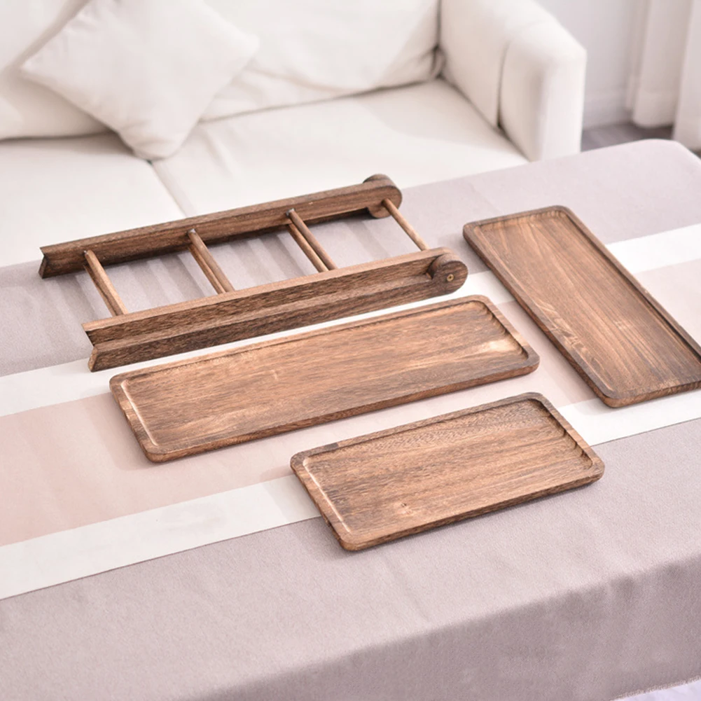 

2Pcs Wooden Serving Platter 3 Tier Serving Tray Multi-Function Food Serving Rack Foldable Food Storage Shelf for Wedding Party