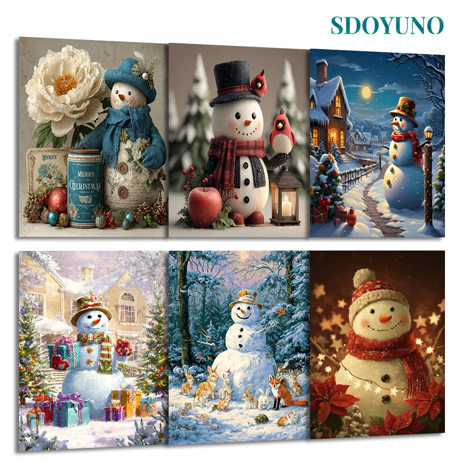 

SDOYUNO Painting By Numbers Modern Snowman Christmas gift Watercolor Acrylic Color Markers Handmade Diy Crafts Set Wall Decor