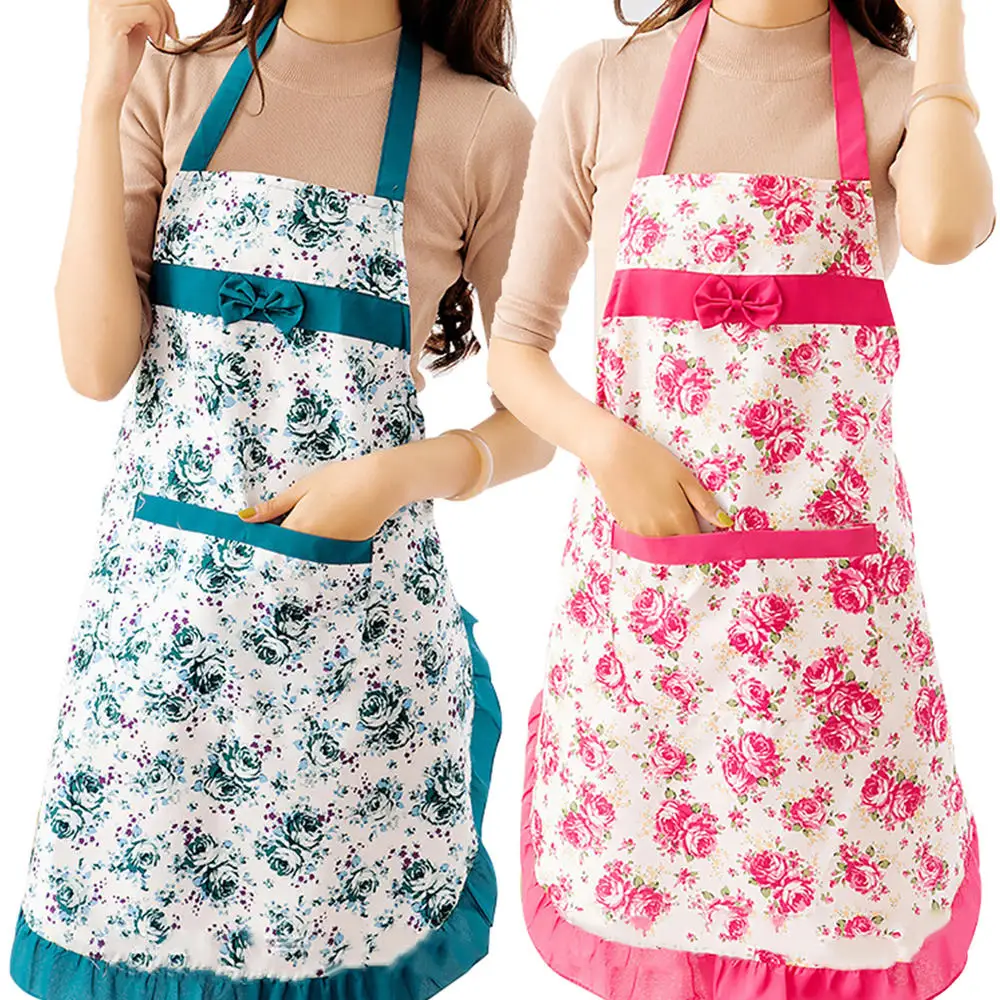 Kitchen Oil-proof and Anti-fouling Apron Female Korean Version Fashion Sleeveless Lace Ruffled Bow Apron Men's Cooking Bib