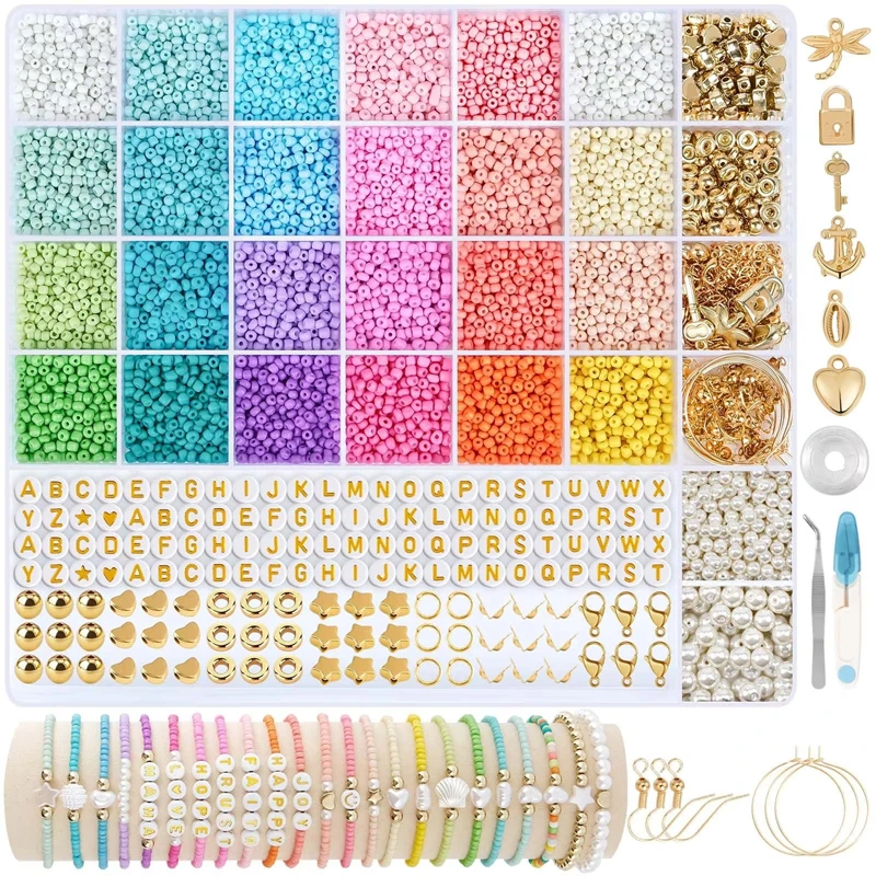 

Sweety Solid Color Glass Seed Beads Set With Golden Color Charms Jewelry Making Kit For Bohemia Style DIY Jewelry Making Set