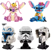 Disney Stitch Helmets Luke Skywalker TIE Fighter Pilot Building Blocks Darth Vader The Mandalorian Helmet Model Bricks Toys Gift