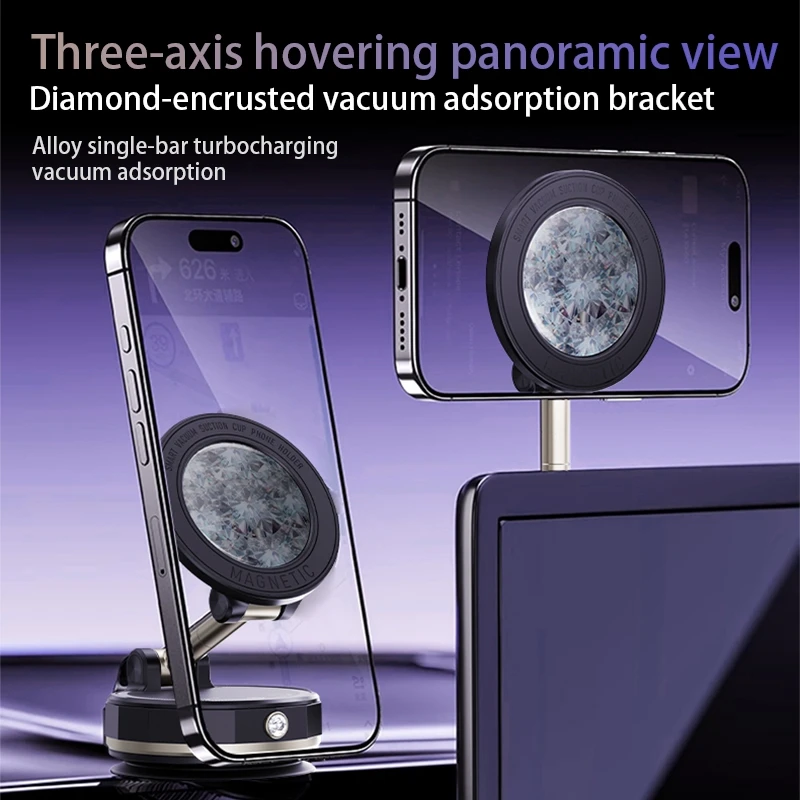 حامل هاتف مغناطيسي لشفط الفراغ 720 ° كوب شفط أوتوماتيكي قابل للدوران مع الماس المتلألئ لهاتف آيفون 2026 #3