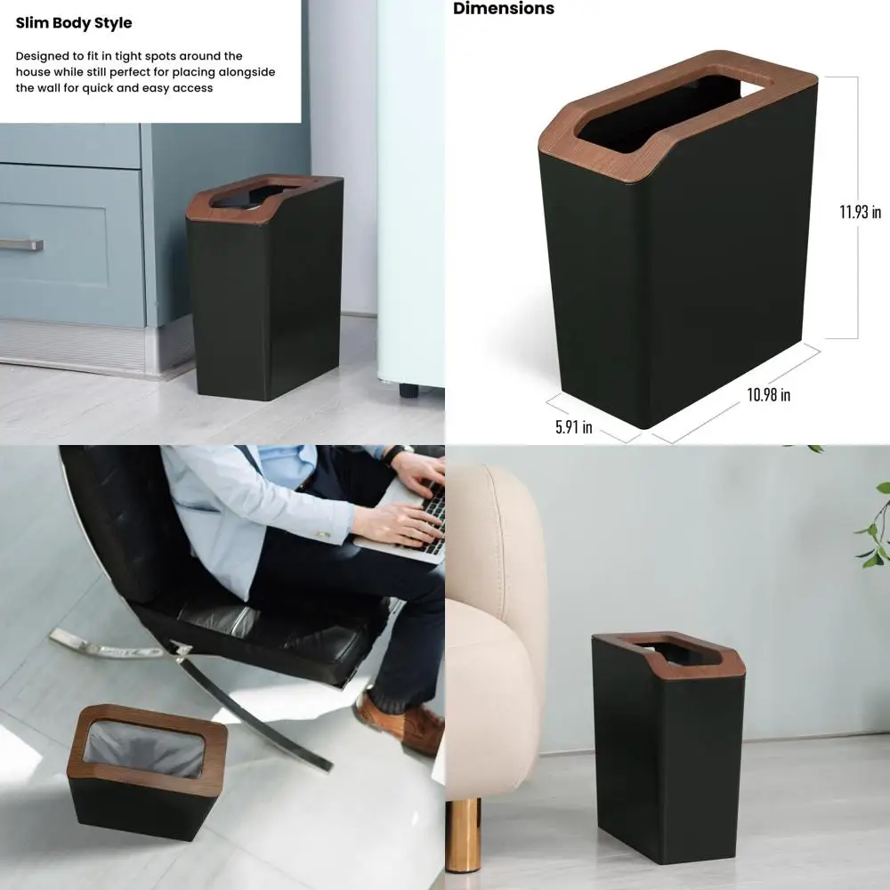 

Набор из 2 тонких прямоугольных корзин для мусора на 2 галлона, дизайн с открытым верхом, коллекция Virtuoso