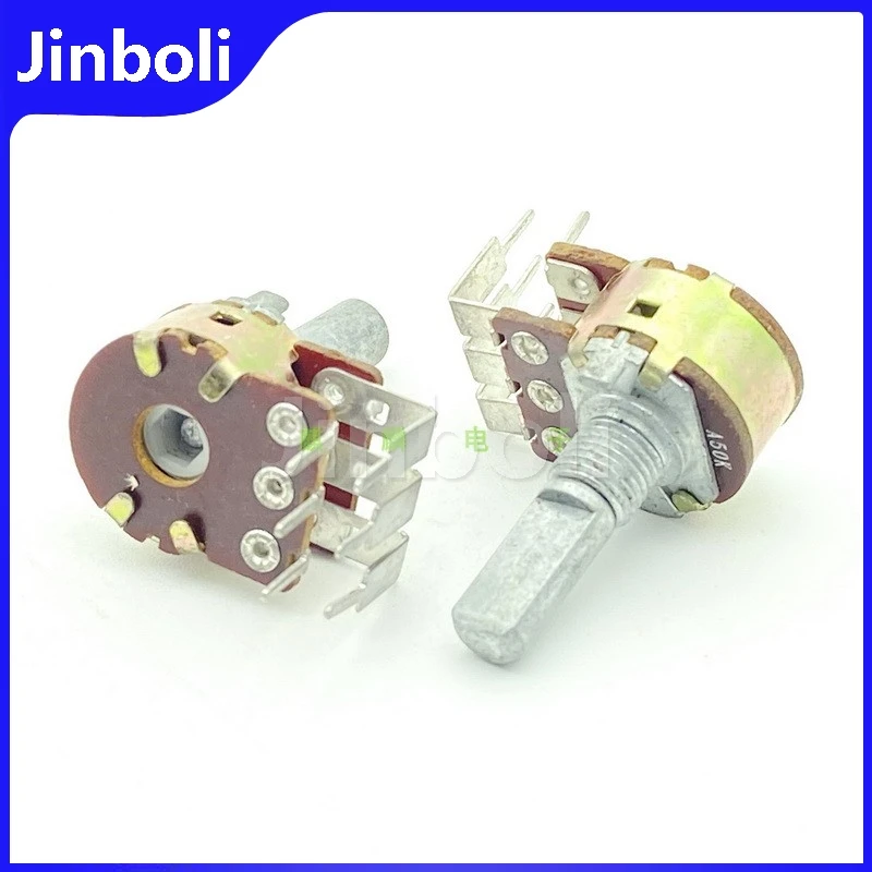 1PCS 16 Type A50K A503 Dual Vertical Bent Foot Speaker Amplifier Audio Volume Potentiometer D Shaft Length 20mm 6Pins