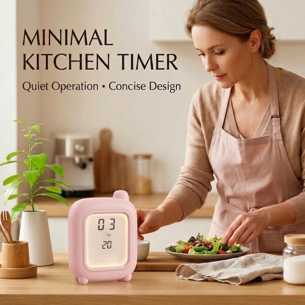 Digital Countdown Alarm Clock with Temperature Time Display Big Backlit Digits Battery-Powered for Kitchen Cooking Baking