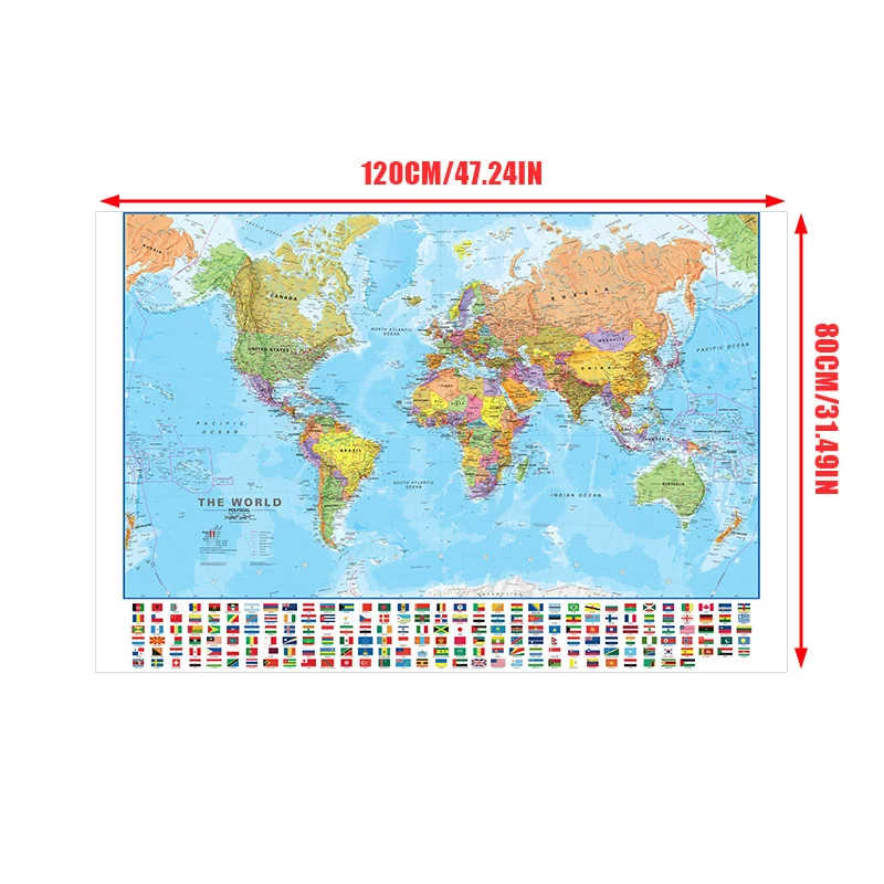 1PC 120x80 ซม.โปสเตอร์แผนที่โลกภาษาอังกฤษสเปรย์จิตรกรรมแขวนผนังภาพตกแต่งแผนที่ท่องเที่ยวตกแต่งบ้าน