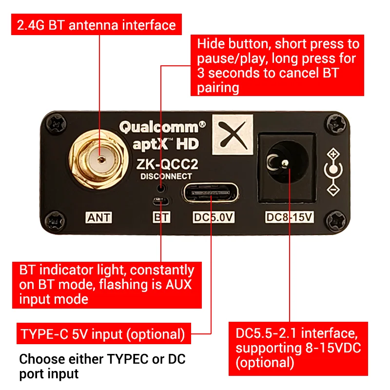APTX HD QCC5125 LDAC محول لاسلكي بلوتوث 5.1 لوحة الاستقبال DAC لوحة فك تشفير الصوت 24Bit/96Khz LDAC