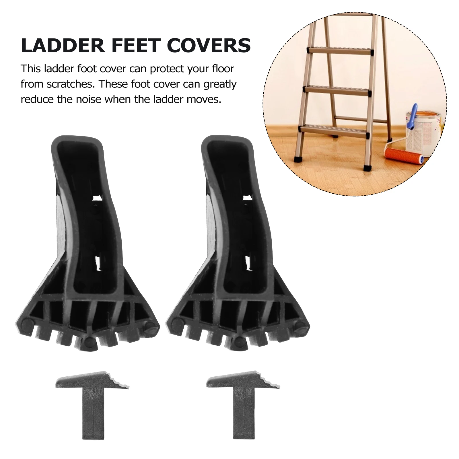 1 Set Feet Covers Non-Slip Mat Extension Foot Protector Thickened Rubber Black Cover Durable Replacement Home Use Telescoping